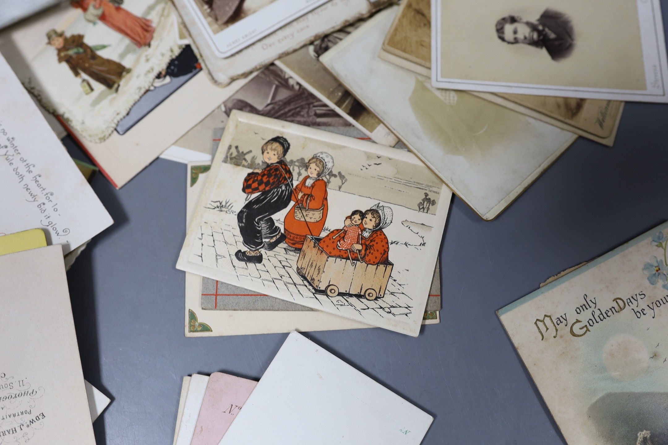 Victorian and later greetings cards, stamps etc